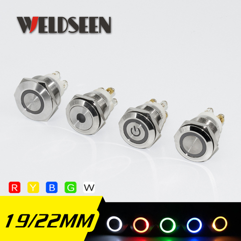 19mm 22mm Reset Momentary Metal Push Button Switch LED Light 12V 24V 110V 220V 4 Screw Foot Waterproof Car Power Button Switch ► Photo 1/5