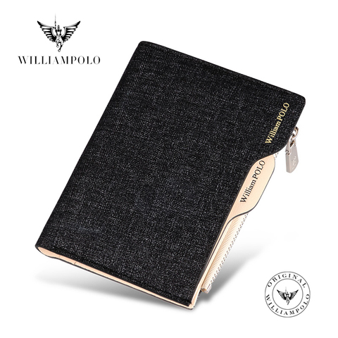 WILLIAMPOLO Canvas Men Wallet Cash Holder Removable Card Case For Driving License Coin Purse with Gift Box Man Wallet #181370 ► Photo 1/6