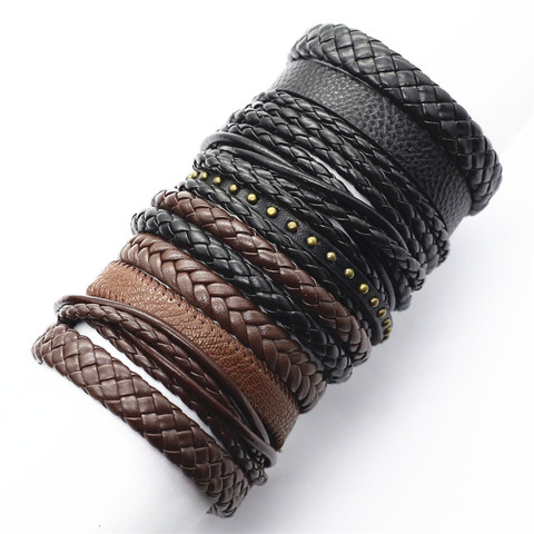 10 Pcs/set Handmade Weave Charm Wrap Leather Mens Bracelets for Women Bangles Femme Homme Male Jewellery Pulseras Mujer 2022 ► Photo 1/6