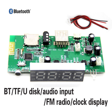 Bluetooth audio receiving power amplifier board U disk TF card playback clock with display screen with call FM radio AUX input ► Photo 1/5