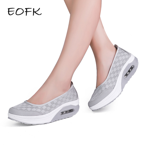 EOFK Summer Autumn Women Platform Flats Woman Casual Sneakers Air Cushion Comfort Plain Black Slip-on Lady Boat Shoes ► Photo 1/6