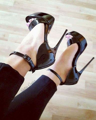 Moraima Snc Fashion Black Patent Leather High Heel Sandal Summer Open Toe Platform Pumps Woman Ankle Strap Gladiator Shoes Pumps ► Photo 1/1