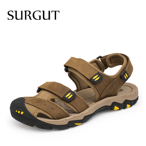 SURGUT New Fashion Summer Beach Breathable Men Sandals Brand Genuine Leather Men's Sandals Man Casual Shoes Plus Size 38-47 ► Photo 1/6