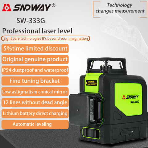 Laser Level 3D 12 lines Vertical and Horizontal High precision Automatic Self Leveling 360 Degree Rotary Cross Green Beam Nivel ► Photo 1/6