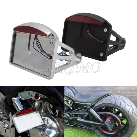 Motorcycle License Plate  LED Tail Light Horizontal Side Mount Bracket Holder For Harley Bobber Chopper Custom Touring Universal ► Photo 1/6