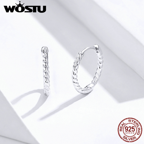 WOSTU Genuine 925 Sterling Silver Circle Hoop Earrings Weaving Geometry OL Style Big Earrings For Women Unique Jewelry FIE841 ► Photo 1/6