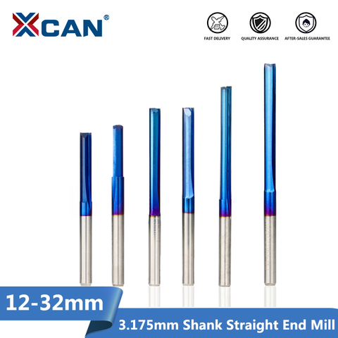 XCAN Straight Milling Cutter 10pcs 3.175 Shank Nano Blue Coated  2 Flute Carbide End Mill for Wood MDF Plastic CNC Engraving Bit ► Photo 1/6