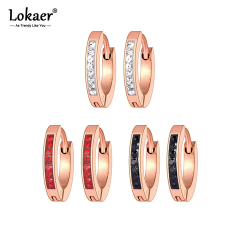 Lokaer 3Pair/Set Colorful Zircon Crystal Gemstones Round Hoop Earrings For Women Wedding Earrings Stainless Steel Jewelry E20311 ► Photo 1/4