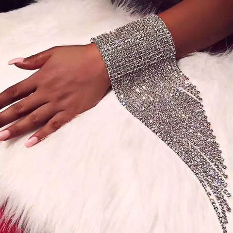 Fashion Long Tassel Rhinestone Bracelet Hand Jewelry for Women Bridal Crystal Statement Bracelets Wedding Jewellery ► Photo 1/6