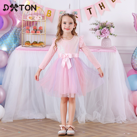 DXTON Sequins Princess Girls Dresses Long Sleeve Winter Kids Dress For Children Bow Shinny Birthday Party Performance Costumes ► Photo 1/6