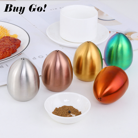 Salt Spice Pepper Shaker Stainless Steel Egg Shaped Condiment Bottle Kitchen Gadgets Metal Salt Pepper Holder Seasoning Bottle ► Photo 1/6