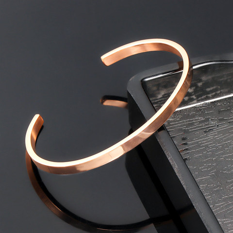 4mm Thin Open Cuff Bangles Stainless Steel Smooth Gold Black Rose Gold Men Women Delicate Stackable Bracelet Jewelry ► Photo 1/6