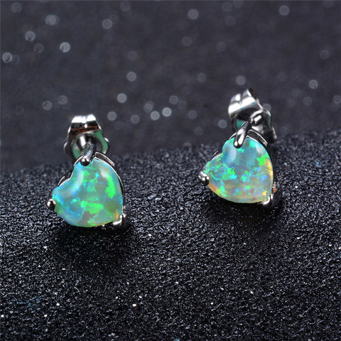 Cute Female White Blue Green Opal Stud Earrings Silver Color Heart Wedding Earrings Boho Small Double Earrings For Women ► Photo 1/6