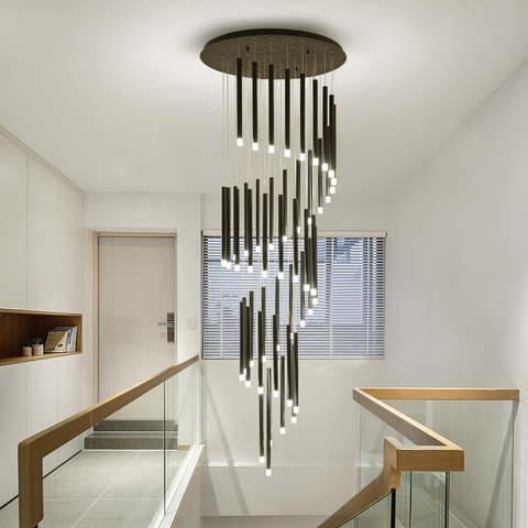 Modern led chandelier minimalist duplex floor fashion atmosphere Nordic living room lamp villa spiral staircase long hanging ► Photo 1/6