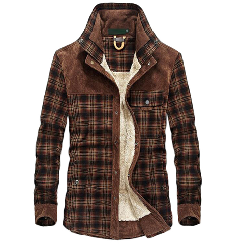 Plaid Corduroy Shirt Men Autumn Winter Casual Thick Warm Shirts Camisa masculina Chemise homme Male Military Wool Fleece Coats ► Photo 1/6