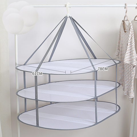 1/2/3 Layer Folding Clothes Drying Rack Hanging Clothing Basket Dryer Toys Socks Drying Net Solid Mesh Laundry Basket Household ► Photo 1/6