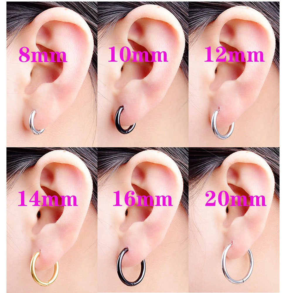 Small Circle Hoop Earrings Women Men Stainless Steel Cuff Earring Stud Jewelry 