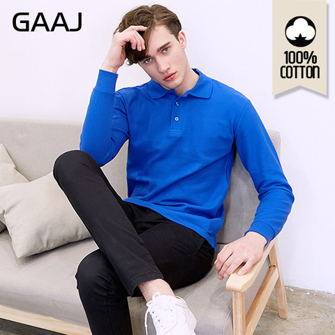 GAAJ 100 Cotton Polo Shirt Men 2022 Brand Shirts For Man Long Sleeve Summer Fashion Clothing Wine Blue Grey Red Navy Mens Polos ► Photo 1/6