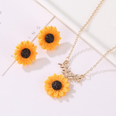 Jisensp Fashion Leaf Branch Sunflower Necklace for Women Party collares Ketting Accessories I Love You Necklace Jewelry Gift ► Photo 1/6