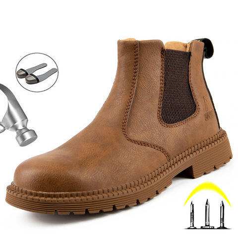 Mens Boots Safety Shoes Steel Toe Anti-Smashing Work Safety Boots Winter Shoes Chelsea Boots Work Shoes Men Indestructible Shoes ► Photo 1/6