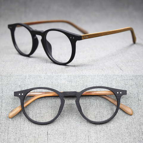 Vinatge Hand Made Oval Full Rim Wood Black Eyeglass Frames Rx able Myopia unisex Spectacles Glasses ► Photo 1/5