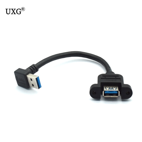 USB 3.0 Extension Cable Down Angled Male to Female extender cable cord Dual Shielded w/Screw Panel Mount 15cm ► Photo 1/3