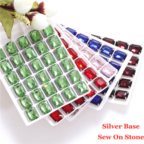 Rectangle Shape crystal Sew on Glass Rhinestones With Silver Claw glass sewing on stone Crafts For Clothes accessories ► Photo 1/6
