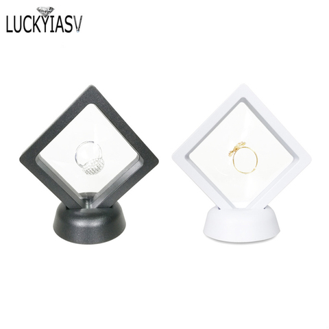 Black White Plastic Suspended Floating Display Case Earring Coin Gems Ring Jewelry Storage Pet Membrane Stand Holder Box 7*7*2cm ► Photo 1/6