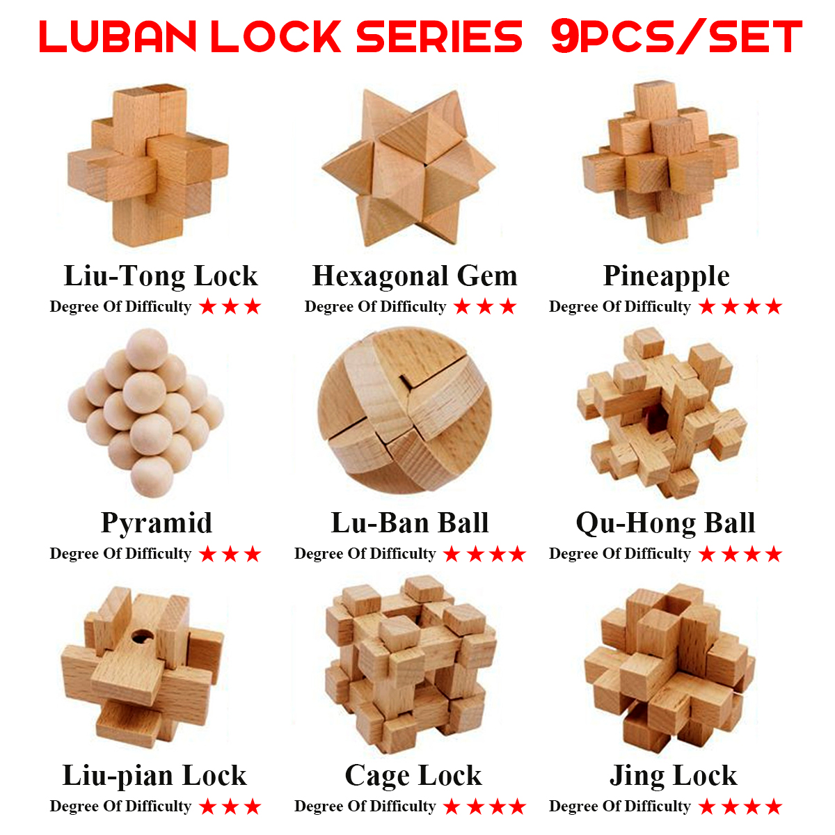 Kong Ming Luban Lock Kids Adult Wooden Intellectual Puzzle Brain Tease Toy 