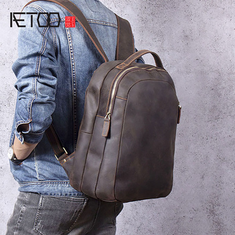 AETOO Crazy horse leather shoulder bag, head leather simple fashion backpack, personality vintage men's backpack ► Photo 1/1