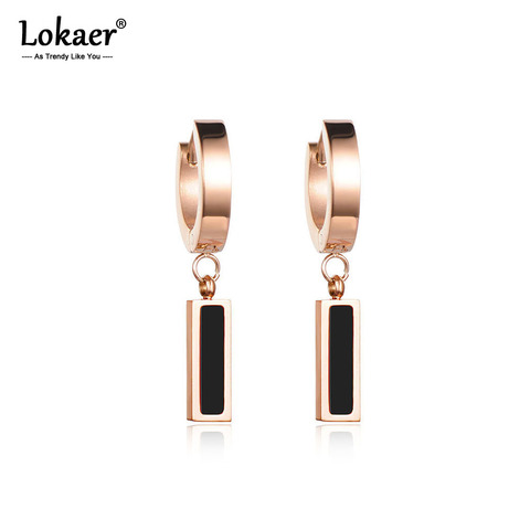 Lokaer Fashion White & Black Shell Hoop Earrings For Women Rose Gold Color Titanium Steel Female Earrings Jewelry E170440300R ► Photo 1/6