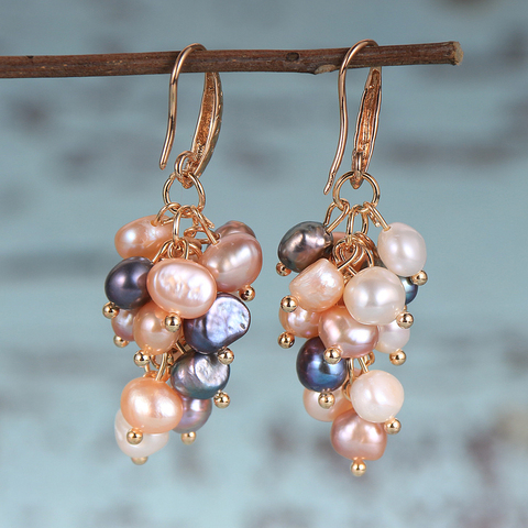 Women Natural Freshwater Pearls Grape Dangled Earrings White Pink Purple Black Baroque Pearl France Copper Earring Hook Jewelry ► Photo 1/6