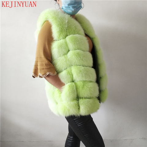 Real Fur Fox Natural Vest   Length 68CM Waistcoat Silver  Jacket Height Woman Winter Warm Sleeveless ► Photo 1/6