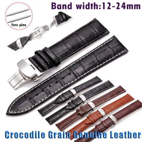 Crocodile Genuine Leather Watch Strap 12 13 14 15 16 17 18mm 19 20mm 21mm 22mm 24mm Watch Band Butterfly Buckle Wrist Watchband ► Photo 1/6