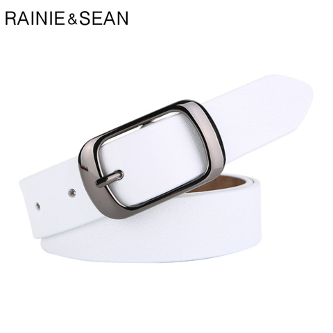 RAINIE SEAN White Belt Women Cowskin Genuine Leather  Women Belt High Quality Brand Buckle Ladies Belts for Jeans 110cm ► Photo 1/6