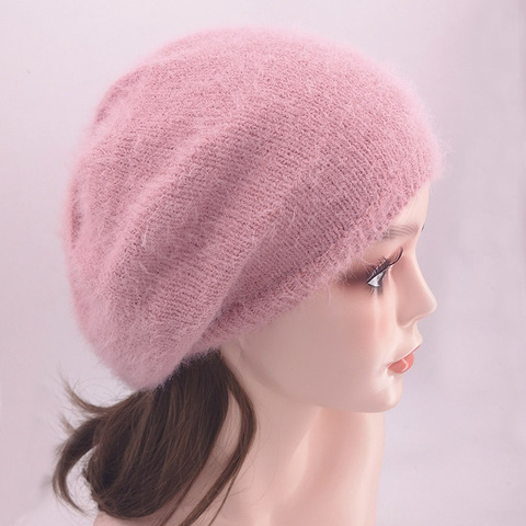 GZHILOVINGL Winter Soft Mohair Knitted Beret Beanies Hats for Ladies Baggy Slouchy Skullies Beanie For Women Femme Dropshipping ► Photo 1/6