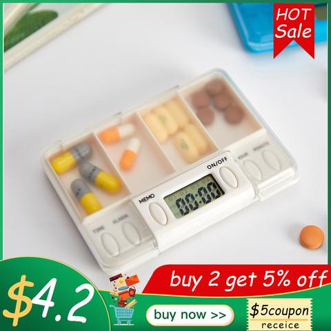 4 Grid Convenient Pill Box Smart Reminder Hermetic Medicine Dispenser Timer Alarm Clock Pills Organizer Pills Drug Container ► Photo 1/6