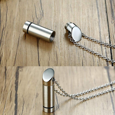 Eternally Loved Hypoallergenic Fashion Stainless Steel Bullet Pill Case Holder Cylinder Urn Pendant Memorial Necklace Jewelry ► Photo 1/6