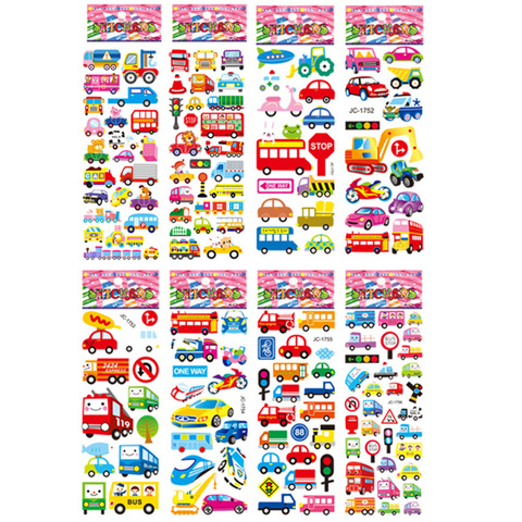 8 sheets/set Traffic Car Stickers  For Kids Boys 3D Puffy Bubble Scrapbook Cartoon Stickers Laptop Notebook DIY Toys ► Photo 1/1