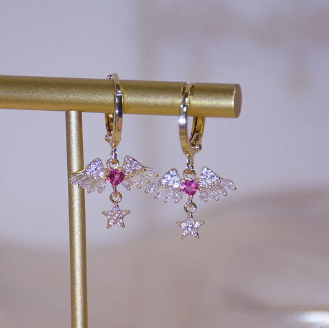 Shiny Side New Accessories Crystal Angel's Wings Stud Earrings for Women Fashion Jewelry Simple Style Star Zirconia Earrings ► Photo 1/6
