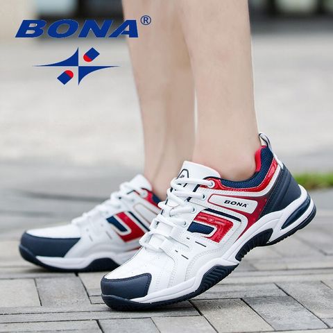 BONA Running Shoes For Men Lace Up Men Sport Shoes Leather Outdoor Jogging Sneakers Comfortable Zapatillas Male Walking Shoes ► Photo 1/6