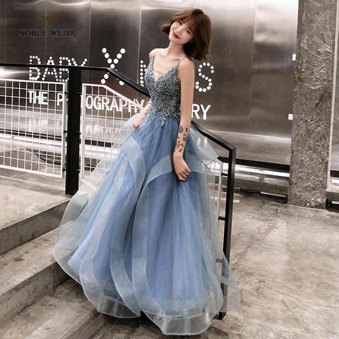 prom dresses sexy v-neck a-line floor-length tulle appliques prom dress bare back cheap prom gown robe de soiree party dress ► Photo 1/6