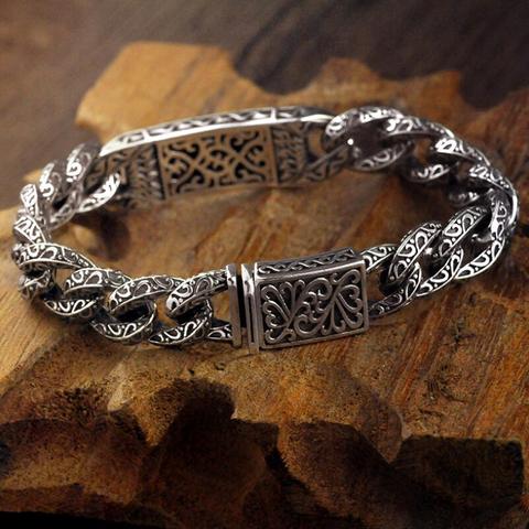 925 Sterling Silver Men's Personality Bracelet Thai Silver Retro Domineering Punk Tide Bracelet Fashion Pattern Whip Chain Gift ► Photo 1/6