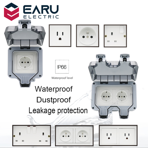 UK US FR DE EU Standard IP66 13A 16A 250V Weatherproof Waterproof Outdoor Wall Power Socket Box Electrical Outlet Charging Pile ► Photo 1/6