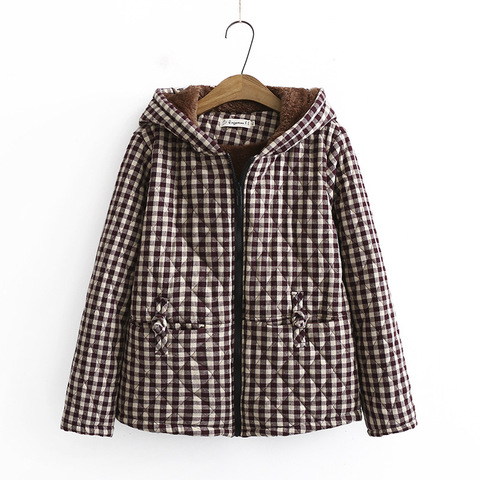 Oversize Women's Parka Winter Warm New 2022 Plaid Short Padded Jacket Loose Fleece Liner Coat ► Photo 1/6