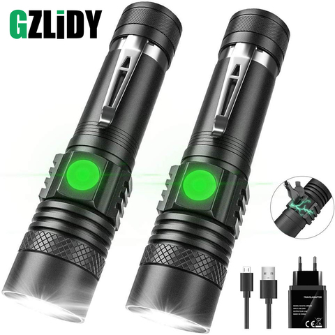 USB Rechargeable LED Flashlight Super Bright V6 Tactical Torch 4 Lighting Modes Zoomable Lamp Waterproof 18650 Camping  Lantern ► Photo 1/6