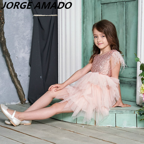 Feather Sequins Girls Dress Tiered Fluffy Tulle Party Kids Princess Dresses for Girls Baby Clothes 2-10Y E13846 ► Photo 1/6