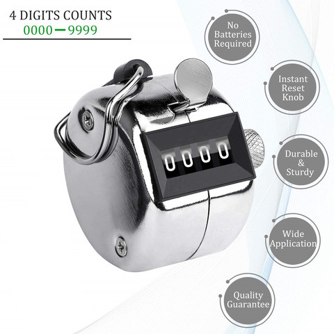 4 Digit Number Hand Held Tally Counter Digital Golf Clicker Manual Training Counting Counter Metal Counter ► Photo 1/6