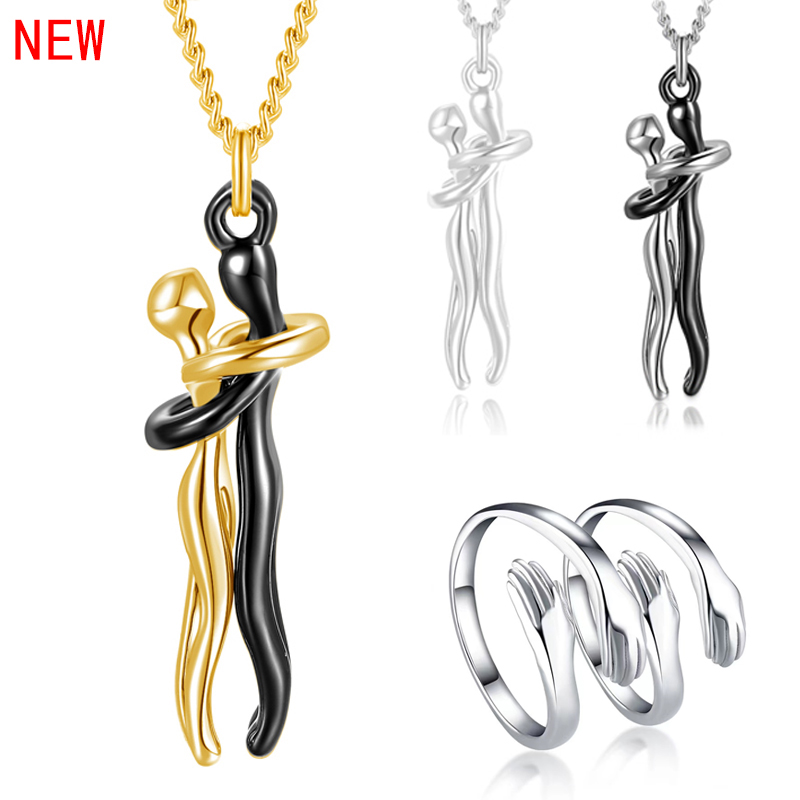 Buy Online Couple Hugging Pendant Necklace Gold For Women Necklaces Black Fashion Pendants Men For Couple Necklace Love Witness Jewelry Alitools