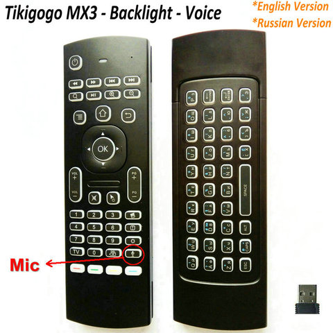 MX3 backlight Mic Voice Air Mouse Mini keyboard Russian English 5 IR Learning for Android Smart TV Box PC Remote Control ► Photo 1/5